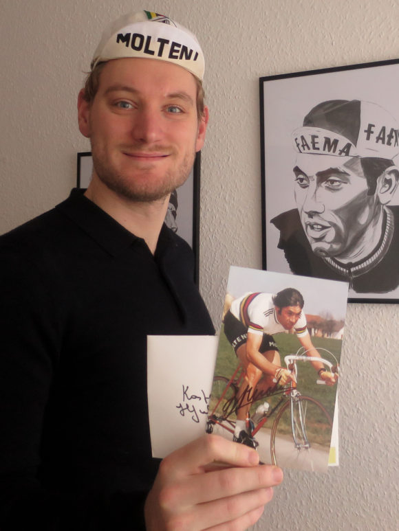 Kasper with the christmas card from Eddy MErckx