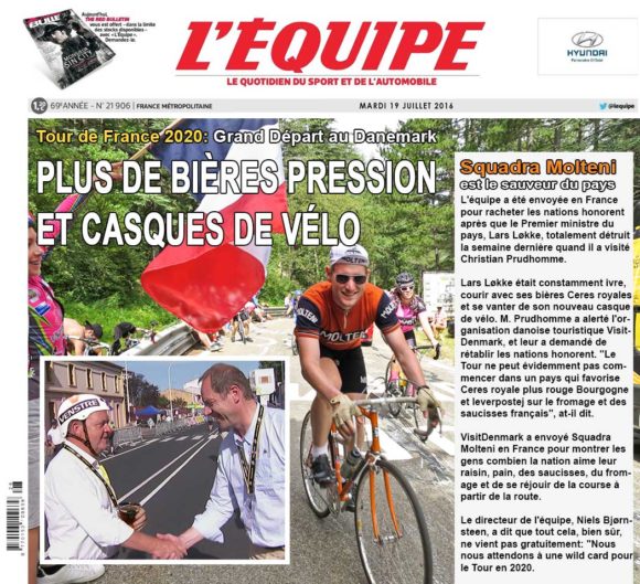 Artiklen i den franske avis, som skal få Tour de France til Danmark.